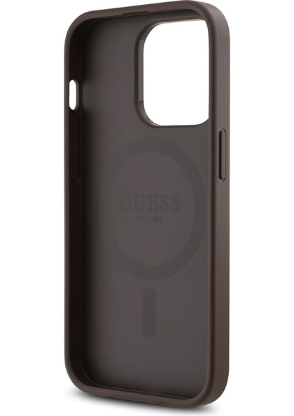 Apple iPhone 14 Pro Kılıf Guess Lisanslı Magsafe Şarj Özellikli Gül Baskılı Yazı Logolu Kapak Kahverengi indirimleri