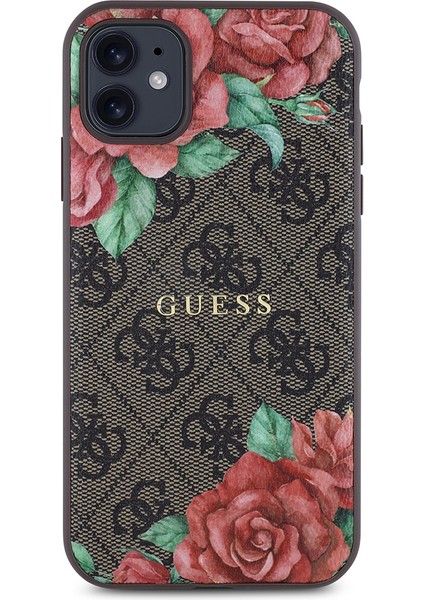 iPhone 11 Kılıf Guess Lisanslı Magsafe Uyumlu Gül Baskılı 4g Desenli Yazı Logolu Kapak Kahverengi fiyatları