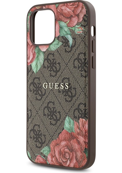 Apple iPhone 12 Kılıf Guess Lisanslı Magsafe Şarj Özellikli Gül Baskılı 4g Desenli Yazı Logolu Kahverengi fırsatları