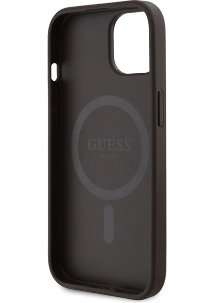 Apple iPhone 15 Kılıf Guess Lisanslı Magsafe Şarj Özellikli Pu Üçgen Logo 4g Desenli Kapak Kahverengi indirimleri