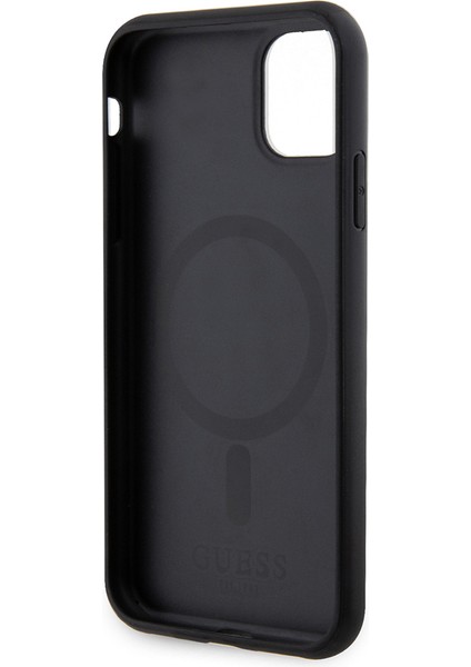 iPhone 11 Kılıf Guess Lisanslı Magsafe Şarj Özellikli Yazı Logolu Saffiano Classic Kapak Siyah