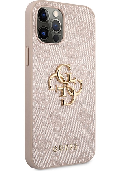 Apple iPhone 12 Pro Max Kılıf Guess Orjinal Lisanslı Pu Deri Büyük Metal Logo Dizaynlı Kapak Pembe modelleri