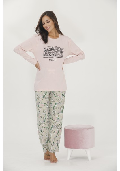 Sonbaharlık Battal Uzun Kol Pijama Altı Uzun Yazılı Pijama Takım