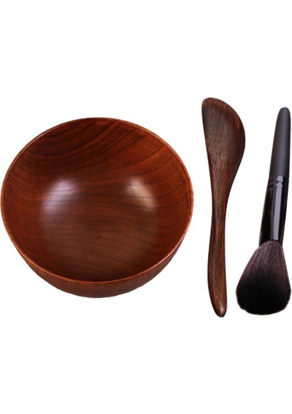 3'lü Dıy Ahşap Yüz Karıştırma Kasesi , Fırça Spatula Aplikatörlü (Yurt Dışından)