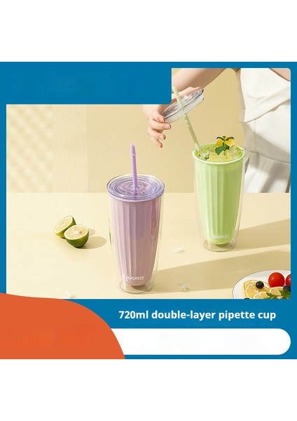 Yaratıcı Su Dağı Çift Katmanlı Plastik Pipetli Dak Sıcak Su ile Doldurulabilir Pipetli Öğrenci Su Dağı Büyük Kapasite (Yurt Dışından)