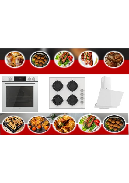 Steamart Beyaz Ankastre Set Buhar Destekli (Gld 017B-GLF 64CB-GLO 206CB)