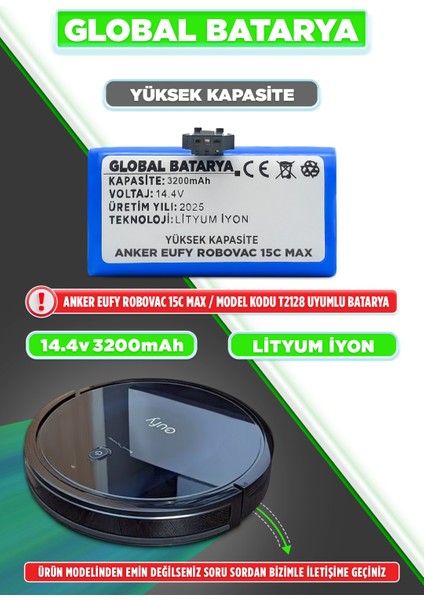 Anker Eufy Robovac 15C Max Uyumlu Akıllı Robot Süpürge Bataryası 14.4V 3200MAH Pil (Yüksek Kapasite)