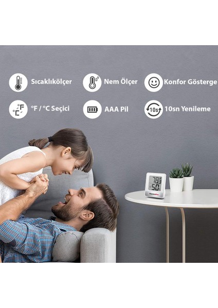 TP49W Mini Iç Mekan Dijital Isı ve Nem Ölçer Termometre