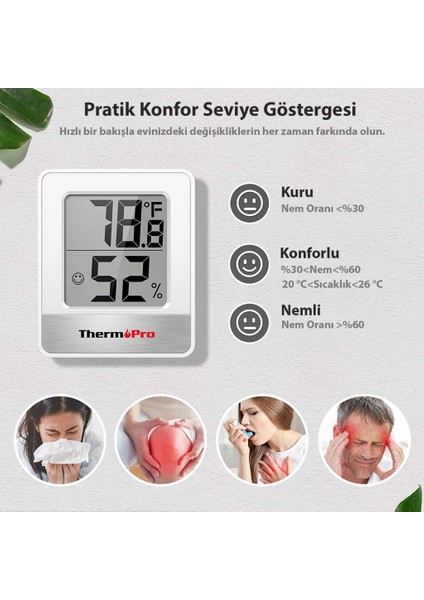 TP49W Mini Iç Mekan Dijital Isı ve Nem Ölçer Termometre
