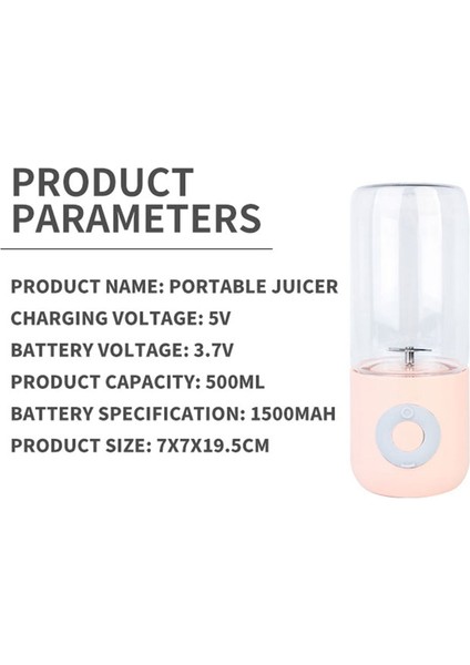 Taşınabilir Blender Elektrikli USB Mikser Meyve Sıkacağı Makinesi Mini Gıda 500ML A (Yurt Dışından)