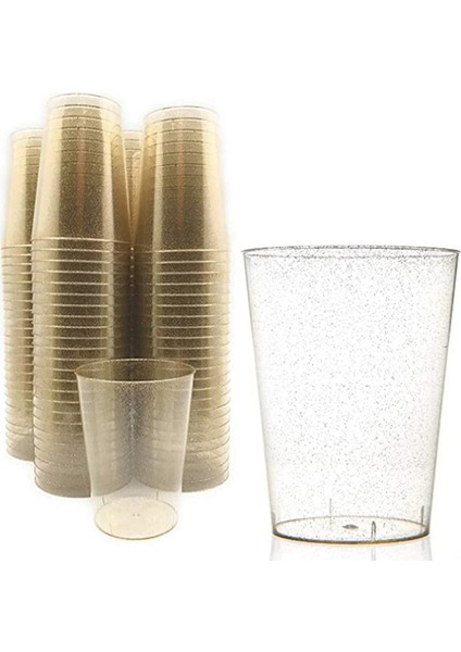 100 Tek Kullanımlık Altın Tozu Plastik Bardak Yapımı Plastik Bardak (Yurt Dışından)