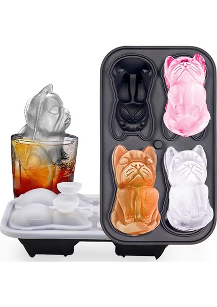Kapaklı Buz Küpü Tepsisi - 3D Fransız Bulldog, 2 Inç Buz Küpü Kalıpları, B (Yurt Dışından) modelleri
