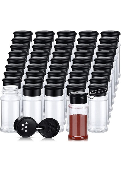 50 Adet Plastik Baharat Kavanozları Shaker Kapaklı Baharat Kapları Siyah (Yurt Dışından)