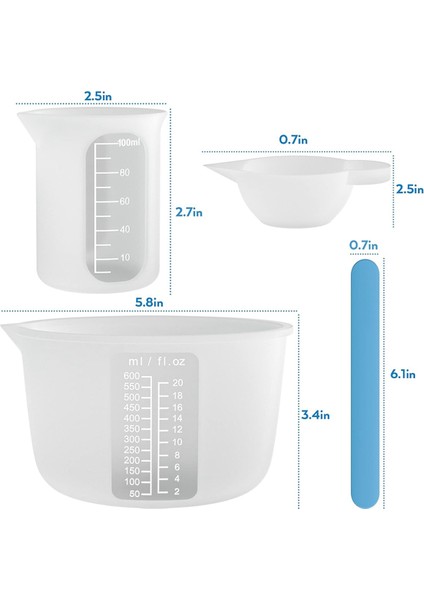 Ölçüm Kapları Araç SETI-600ML ve 100ML Ölçüm Kapları, Karıştırma Çubukları Pipetler (Yurt Dışından)