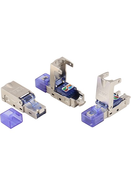 Cat8 RJ45 Konnektör Fişi, Sıkma Aleti Olmadan Cat8 40GBPS 50U Çinko Alaşımlı Korumalı Ağ Kablosu RJ45 Fiş (Mavi) (Yurt Dışından)