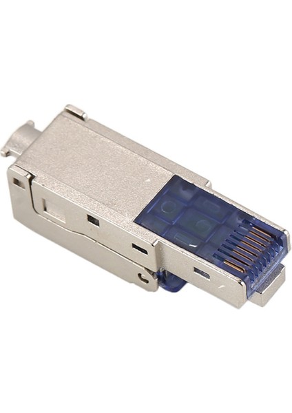 Cat8 RJ45 Konnektör Fişi, Sıkma Aleti Olmadan Cat8 40GBPS 50U Çinko Alaşımlı Korumalı Ağ Kablosu RJ45 Fiş (Mavi) (Yurt Dışından)