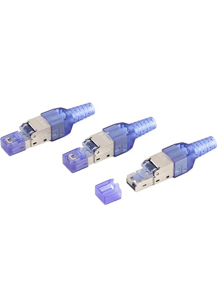 Cat8 RJ45 Konnektör Fişi, Sıkma Aleti Olmadan Cat8 40GBPS 50U Çinko Alaşımlı Korumalı Ağ Kablosu RJ45 Fiş (Mavi) (Yurt Dışından)