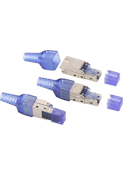 Cat8 RJ45 Konnektör Fişi, Sıkma Aleti Olmadan Cat8 40GBPS 50U Çinko Alaşımlı Korumalı Ağ Kablosu RJ45 Fiş (Mavi) (Yurt Dışından)