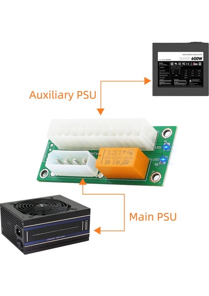 Atx Çift Psu Çoklu Güç Kaynağı Adaptörü Senkron Güç Kartı Molex 4 Pimli Konnektöre Güç Led'li 2psu Ekleyin (Yurt Dışından)