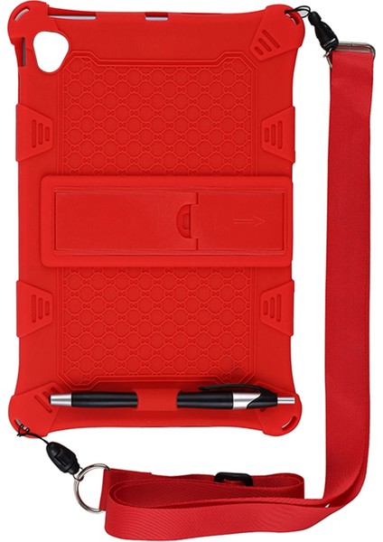 P30HD Tablet Kılıfı P30HD Tablet Için 10.1 Inç Silikon Kılıf+Kalem+Askı (Kırmızı) (Yurt Dışından)