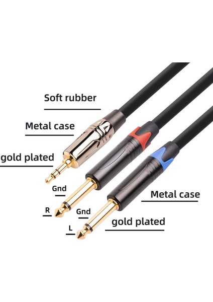 3,5 mm - Çift 6,5 mm Adaptör Jakı Ses Kablosu Çift 6,35 mm Erkek 1/4 Inç Mono Jack - Stereo 1/8 Inç 3,5 mm Aux Kablosu, 1 M (Yurt Dışından) indirimleri