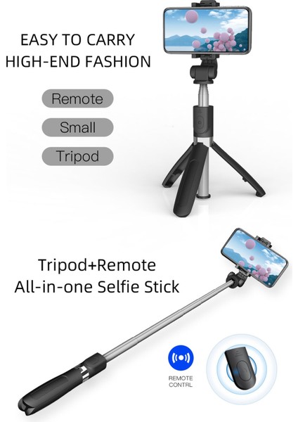 Entegre Katlanır Otomatik Zamanlayıcı Kablosuz Bluetooth Selfie Çubuğu Ios Android Telefon Için Uzatılabilir Mini Tripod Siyah (Yurt Dışından)