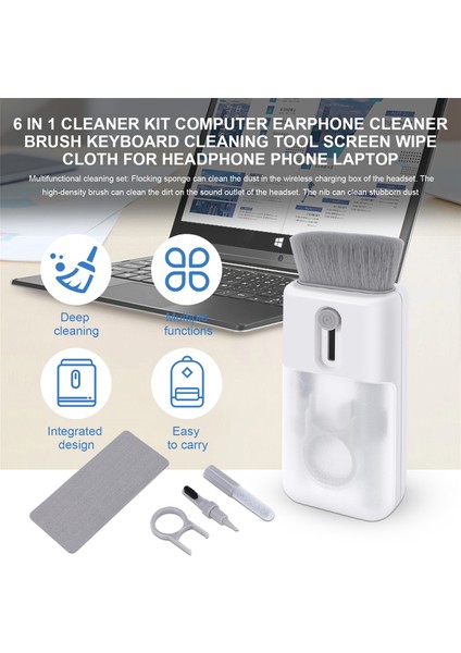 6 In 1 Temizleyici Kiti Bilgisayar Kulaklık Temizleyici Fırça Klavye Temizleme Aracı Ekran Silme Bezi Kulaklık Telefon Laptop Için (Yurt Dışından) indirimleri