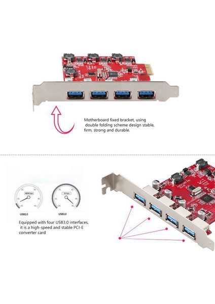 Pci-E - USB 3.0 Genişletme Kartı Güç Kaynağı Pcie - 4 Bağlantı Noktalı USB Adaptör Kartı Yüksek Hızlı Masaüstü Pcie Kartı (Yurt Dışından) fiyatları