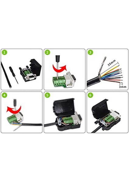 Db9 Lehimsiz Konnektör RS232 D-Sub Seri 9-Pin Port Terminali Erkek Dişi Adaptör Kılıflı (1 Adet-Erkek+1 Adet-Dişi) (Yurt Dışından)