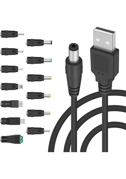 5V Dc 5.5 2.1mm Jack Şarj Kablosu Güç Kablosu, 13 Değiştirilebilir Fişli Konnektör Adaptörleri ile Usb'den Dc Güç Kablosuna (Yurt Dışından)