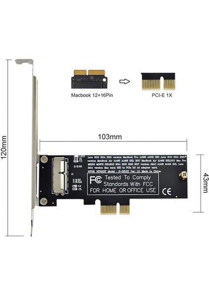 Pcı Express Dönüşüm Kartı Pcı-E 1x - 12+16 Pin, 2013-2017 Pro Air SSD Dönüşüm Kartı Için (Yurt Dışından)