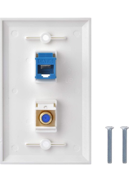 2 Paket Ethernet Koaksiyel Duvar Plakası Çıkışı, 1 Cat6 Bağlantı Noktası ve 1 Altın Kaplama Koaksiyel F Tipi Bağlantı Noktası RJ45 Duvar Plakaları (Yurt Dışından)