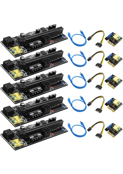 Yeni Sürüm 009S Artı Pcı-E 1x Ila 16X Usb3.0 60 cm Sata3.0 Grafik Yükseltici Kartı Btc Madenci Için Mavi Flaş LED ile (5 Adet) (Yurt Dışından)