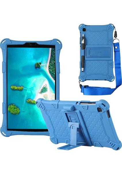 Tab A7 Lite Için Silikon Kılıf 8.7 Inç 2021 T220 T225 Tablet Kılıfı Kalem ve Askı ile Tablet Standı, Mavi (Yurt Dışından)
