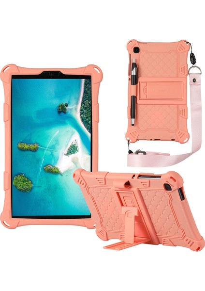 Tab A7 Lite Için Silikon Kılıf 8.7 Inç 2021 T220 T225 Tablet Kılıfı Kalem ve Askı ile Tablet Standı, Pembe (Yurt Dışından)