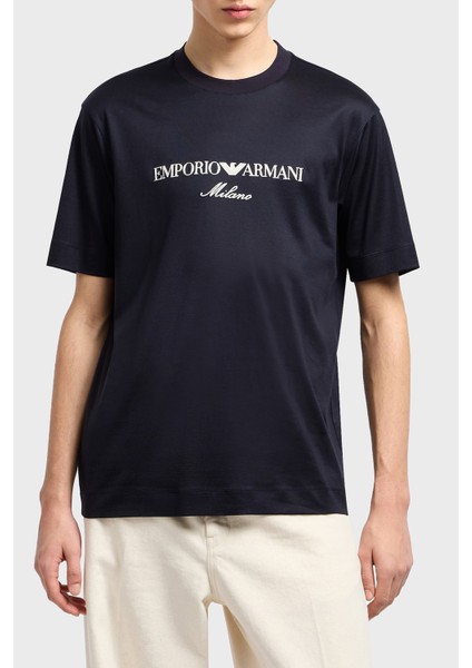 Logo Işlemeli Regular Fit Pamuklu Bisiklet Yaka T Shirt Erkek T Shirt EM001033 AF10017 MB222