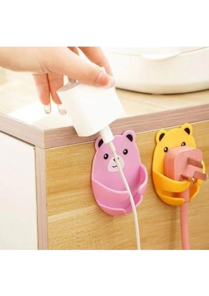 4 Adet Ayı Desenli Fiş, Kablo, Küçük Aksesuar Tutucu Güçlü Yapıştırıcı (Ev, Ofis, Otel Vb. Alanlar)