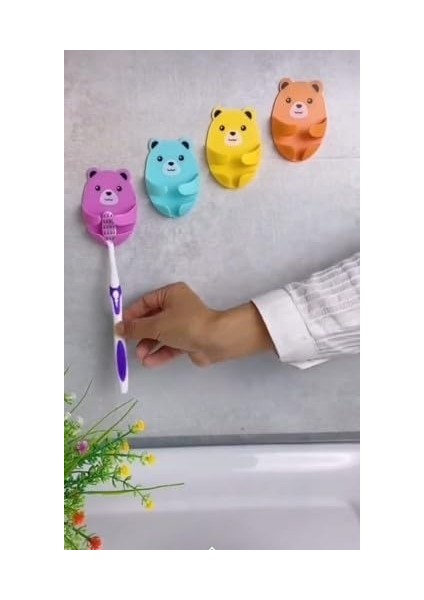 4 Adet Ayı Desenli Fiş, Kablo, Küçük Aksesuar Tutucu Güçlü Yapıştırıcı (Ev, Ofis, Otel Vb. Alanlar)