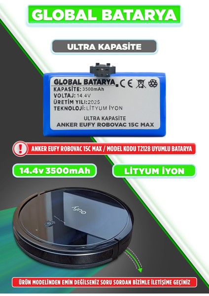 Anker Eufy Robovac 15C Max Uyumlu Akıllı Robot Süpürge Bataryası 14.4V 3500MAH Pil (Ultra Kapasite)
