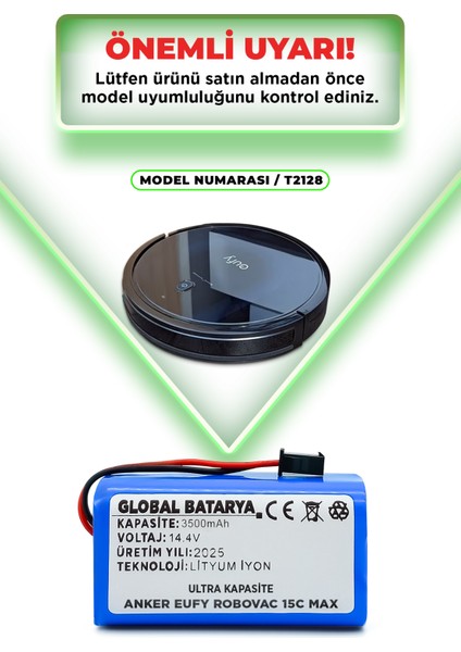 Anker Eufy Robovac 15C Max Uyumlu Akıllı Robot Süpürge Bataryası 14.4V 3500MAH Pil (Ultra Kapasite)