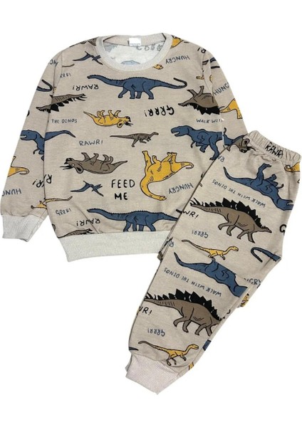 Erkek Çocuk Pamuklu Dinazor Baskılı Şardonlu Pijama Takımı fiyatları