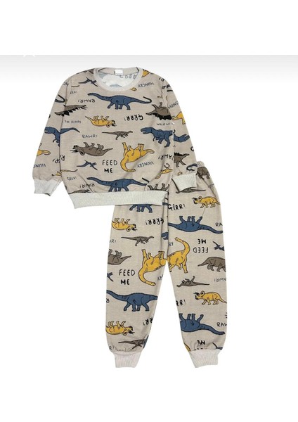 Erkek Çocuk Pamuklu Dinazor Baskılı Şardonlu Pijama Takımı modelleri