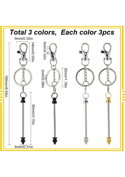 9 Adet 3 Renk Boncuklu Anahtarlıklar Toplu Metal Boncuklu Anahtarlık Çubukları (Yurt Dışından) fiyatları