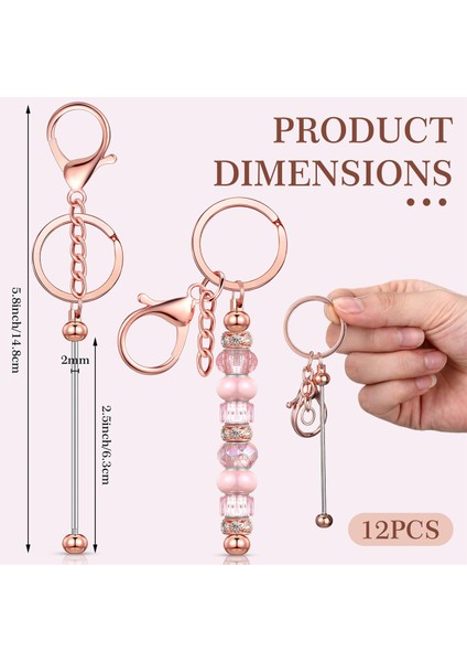 12 Adet Boncuklu Anahtarlık Çubukları Boncuklar Için Boş Gül Altın (Yurt Dışından) modelleri