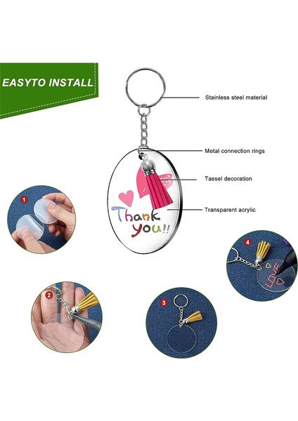 Akrilik Şeffaf Anahtarlık Seti, Püsküllü Anahtarlık Zıplama Halkaları (Yurt Dışından) fiyatları