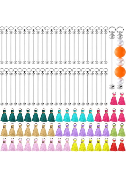 50 Adet Boş Boncuklu Anahtarlık Çubukları, Metal Kendin Yap Anahtarlık Çubuğu Tılsımları (Yurt Dışından)