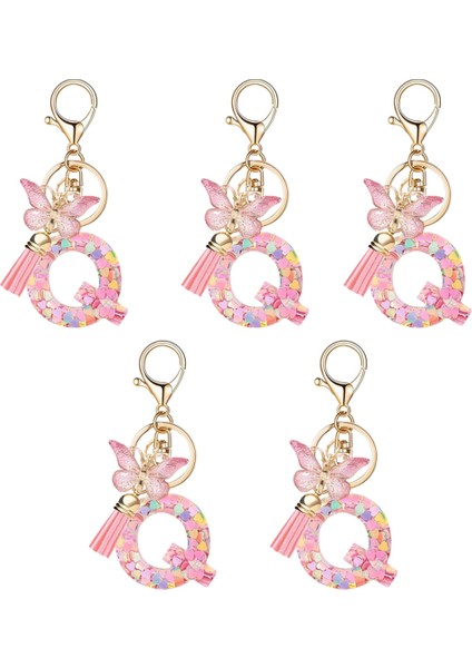 Q Tarzı Harf Kolye Pembe Sevimli Baş Harf Anahtarlık Kelebek Anahtarlık (Yurt Dışından)