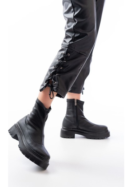 Ceylinmoda 236-2011 Siyah Streç Fermuarlı Günlük Kadın Bot