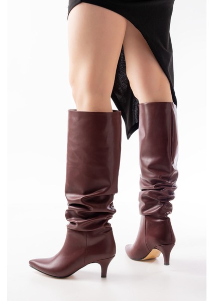 Ceylinmoda SR-2001 Bordo Ince Topuklu Günlük Bayan Çizme modelleri
