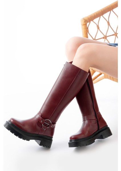 Ceylinmoda 236-3021 Bordo Fermuarlı Günlük Kadın Çizme